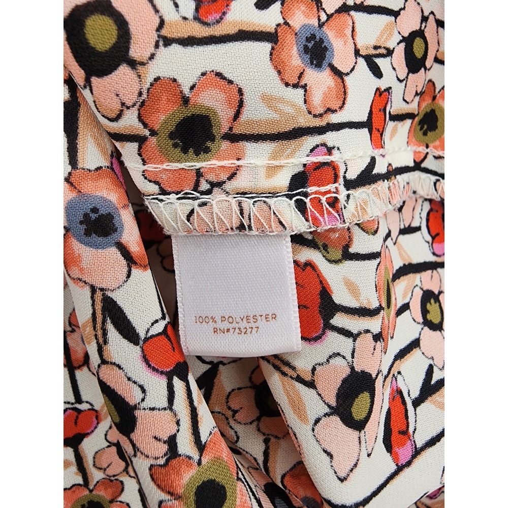 LC Lauren Conrad Floral Cap Sleeve Blouse Orange Pink Poppy Print Tie Back XS - Picture 9 of 11
